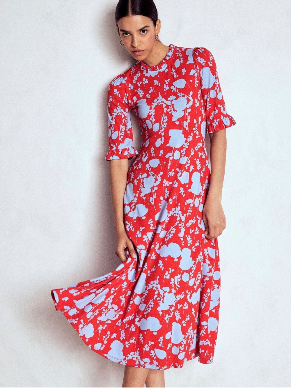 Boden Red Maxi Dress with Light Blue Abstract Print - Picture 2 of 3